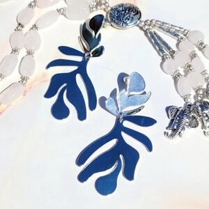 Mirrored Abstract Leaf Design Silver Drop Earrings